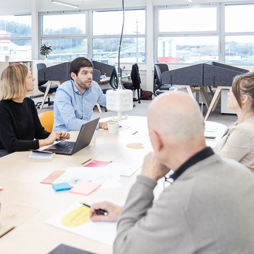 Business people at the Switzerland Innovation Park Basel Area site Jura