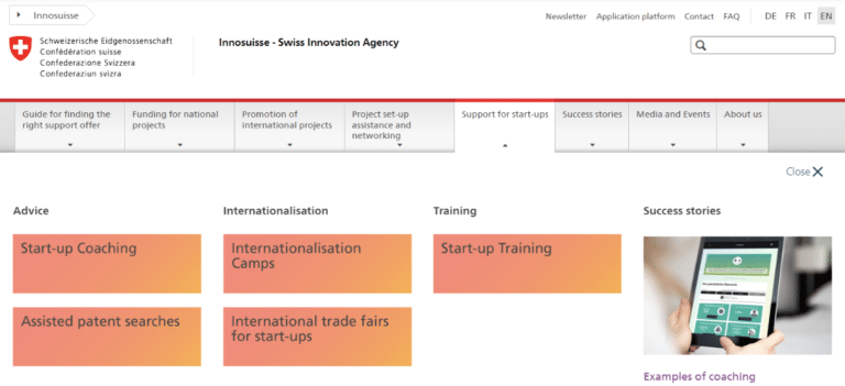 screenshot of the InnoSuisse website